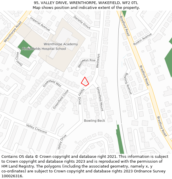 95, VALLEY DRIVE, WRENTHORPE, WAKEFIELD, WF2 0TL: Location map and indicative extent of plot