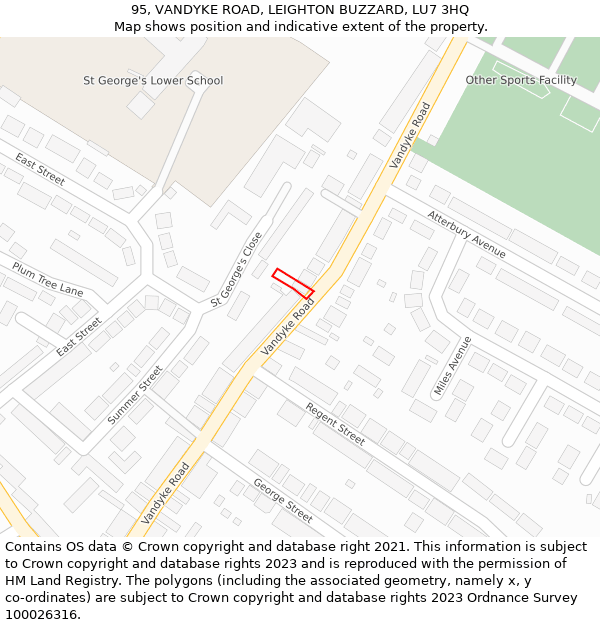 95, VANDYKE ROAD, LEIGHTON BUZZARD, LU7 3HQ: Location map and indicative extent of plot