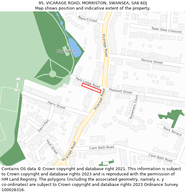 95, VICARAGE ROAD, MORRISTON, SWANSEA, SA6 6DJ: Location map and indicative extent of plot