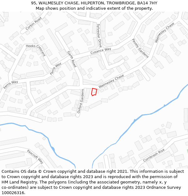 95, WALMESLEY CHASE, HILPERTON, TROWBRIDGE, BA14 7HY: Location map and indicative extent of plot