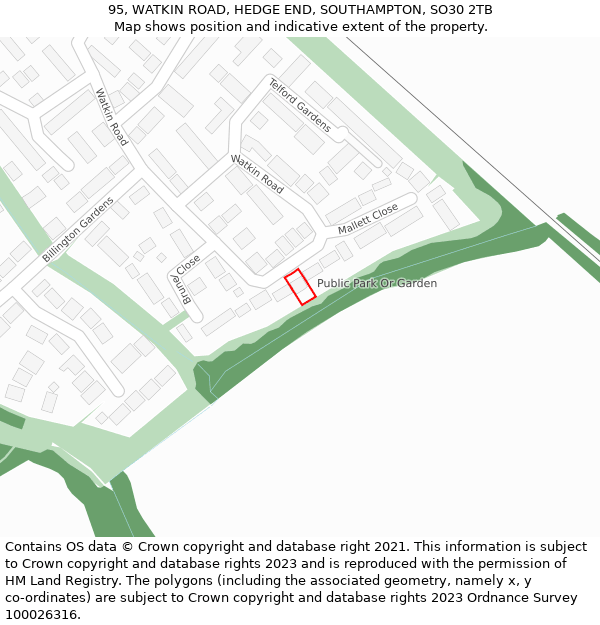 95, WATKIN ROAD, HEDGE END, SOUTHAMPTON, SO30 2TB: Location map and indicative extent of plot