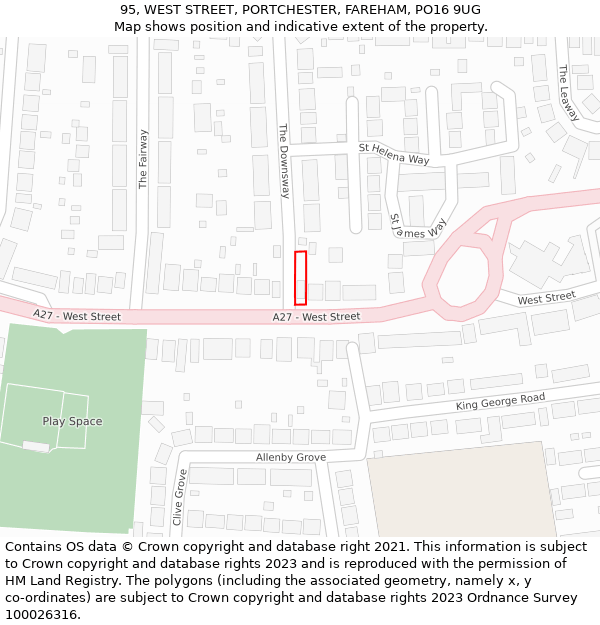 95, WEST STREET, PORTCHESTER, FAREHAM, PO16 9UG: Location map and indicative extent of plot