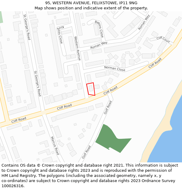 95, WESTERN AVENUE, FELIXSTOWE, IP11 9NG: Location map and indicative extent of plot