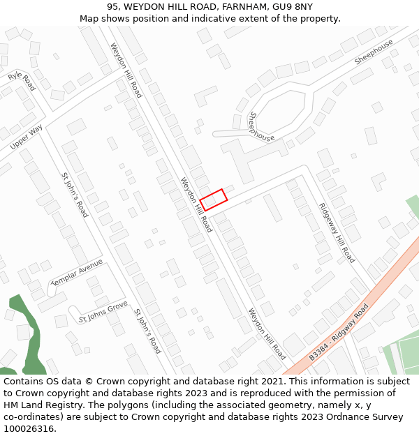 95, WEYDON HILL ROAD, FARNHAM, GU9 8NY: Location map and indicative extent of plot