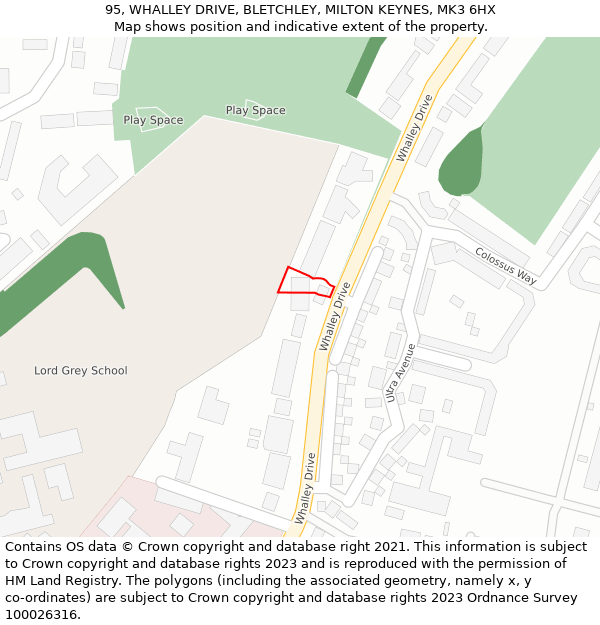 95, WHALLEY DRIVE, BLETCHLEY, MILTON KEYNES, MK3 6HX: Location map and indicative extent of plot