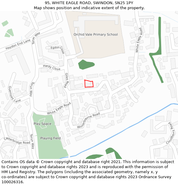 95, WHITE EAGLE ROAD, SWINDON, SN25 1PY: Location map and indicative extent of plot