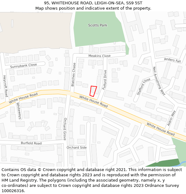 95, WHITEHOUSE ROAD, LEIGH-ON-SEA, SS9 5ST: Location map and indicative extent of plot
