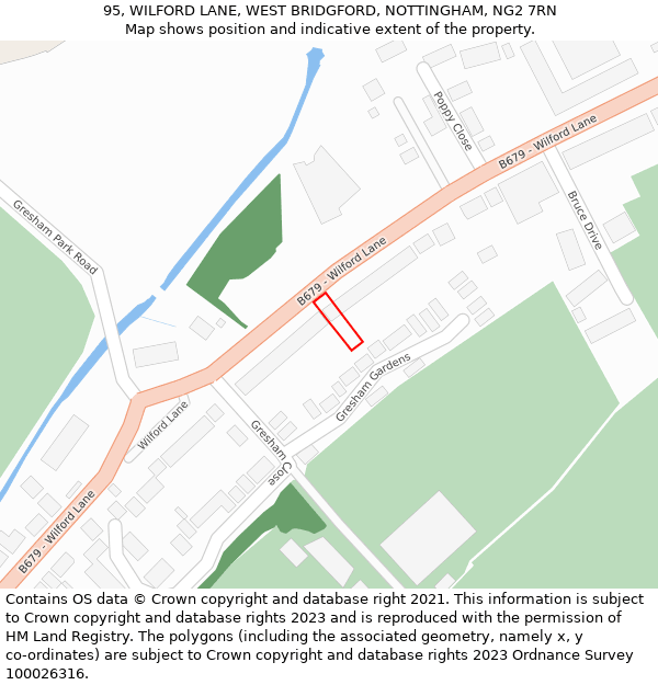 95, WILFORD LANE, WEST BRIDGFORD, NOTTINGHAM, NG2 7RN: Location map and indicative extent of plot