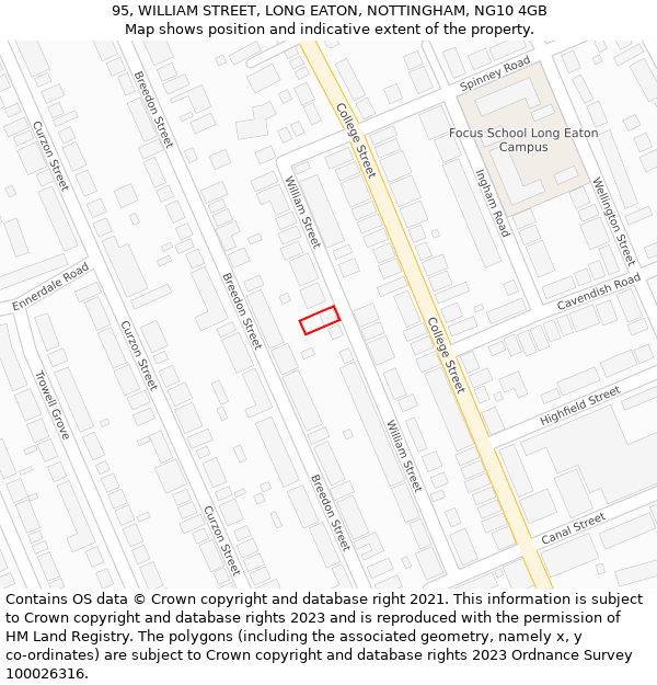 95, WILLIAM STREET, LONG EATON, NOTTINGHAM, NG10 4GB: Location map and indicative extent of plot