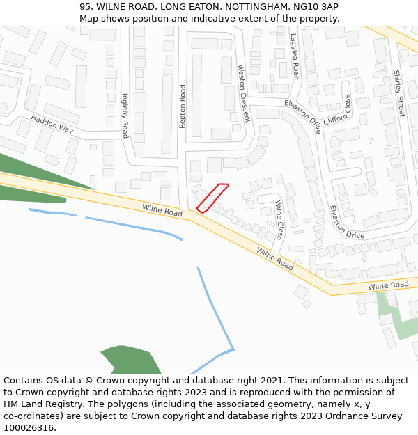 95, WILNE ROAD, LONG EATON, NOTTINGHAM, NG10 3AP: Location map and indicative extent of plot