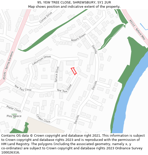 95, YEW TREE CLOSE, SHREWSBURY, SY1 2UR: Location map and indicative extent of plot