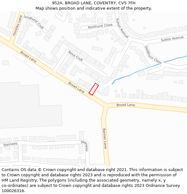 952A, BROAD LANE, COVENTRY, CV5 7FH: Location map and indicative extent of plot