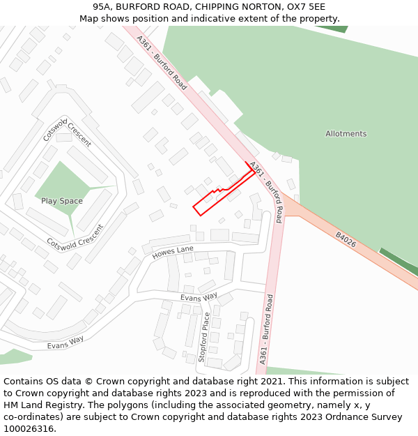 95A, BURFORD ROAD, CHIPPING NORTON, OX7 5EE: Location map and indicative extent of plot