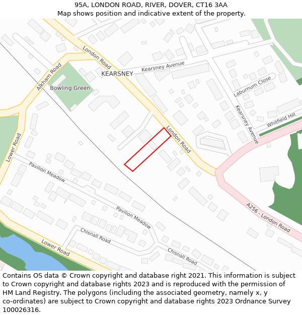 95A, LONDON ROAD, RIVER, DOVER, CT16 3AA: Location map and indicative extent of plot