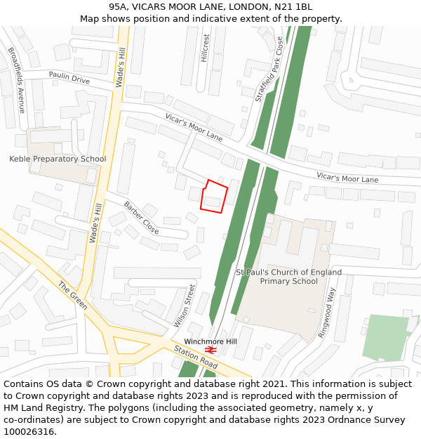 95A, VICARS MOOR LANE, LONDON, N21 1BL: Location map and indicative extent of plot