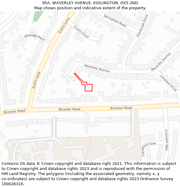 95A, WAVERLEY AVENUE, KIDLINGTON, OX5 2ND: Location map and indicative extent of plot