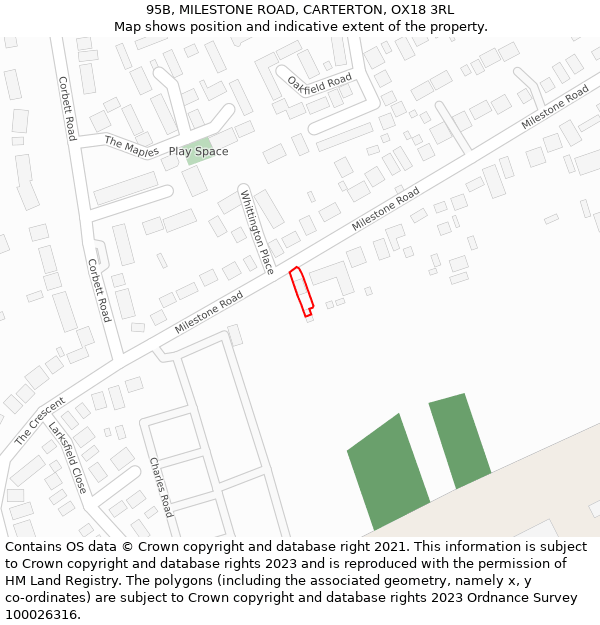 95B, MILESTONE ROAD, CARTERTON, OX18 3RL: Location map and indicative extent of plot