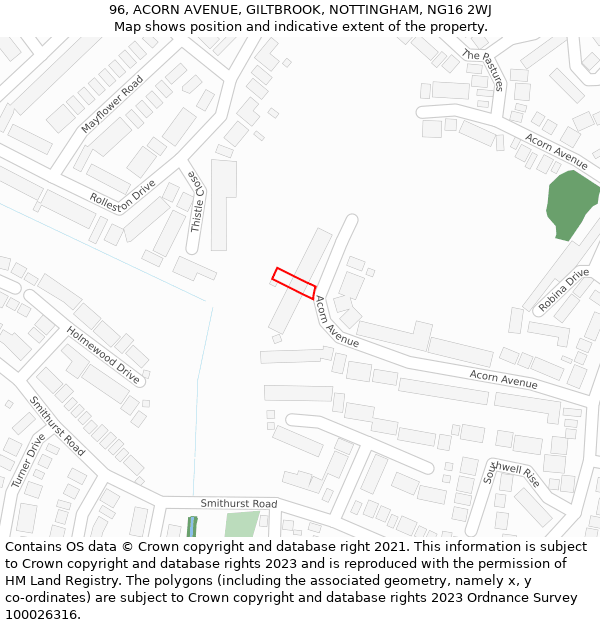 96, ACORN AVENUE, GILTBROOK, NOTTINGHAM, NG16 2WJ: Location map and indicative extent of plot