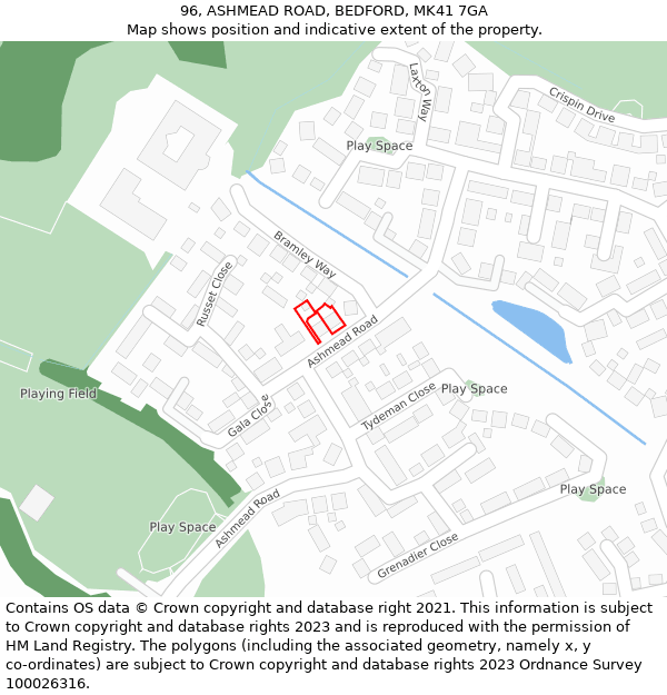 96, ASHMEAD ROAD, BEDFORD, MK41 7GA: Location map and indicative extent of plot