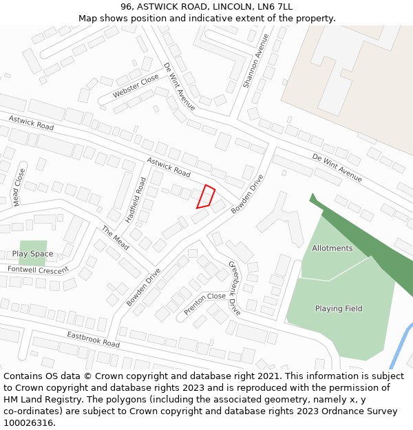 96, ASTWICK ROAD, LINCOLN, LN6 7LL: Location map and indicative extent of plot
