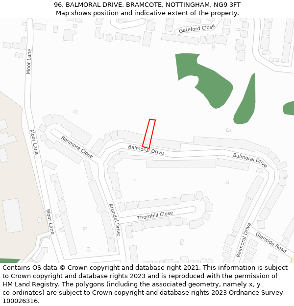 96, BALMORAL DRIVE, BRAMCOTE, NOTTINGHAM, NG9 3FT: Location map and indicative extent of plot