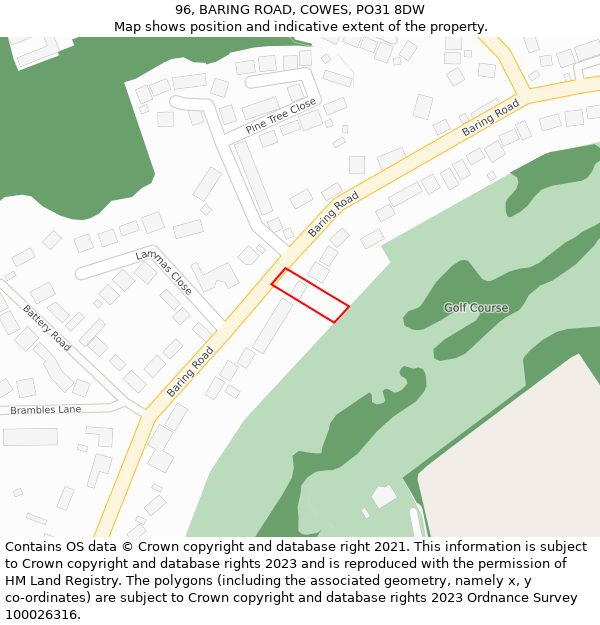 96, BARING ROAD, COWES, PO31 8DW: Location map and indicative extent of plot
