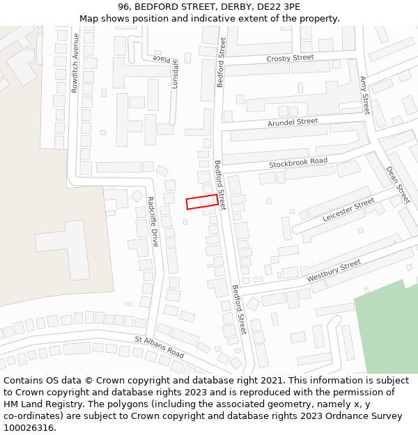 96, BEDFORD STREET, DERBY, DE22 3PE: Location map and indicative extent of plot