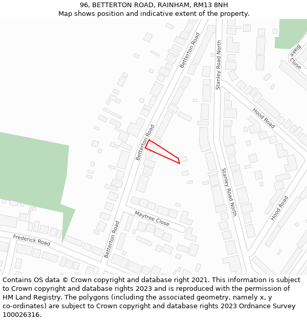 96, BETTERTON ROAD, RAINHAM, RM13 8NH: Location map and indicative extent of plot