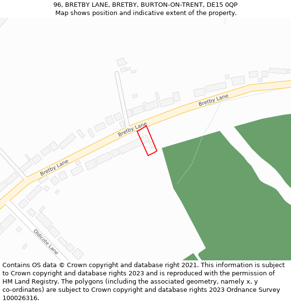 96, BRETBY LANE, BRETBY, BURTON-ON-TRENT, DE15 0QP: Location map and indicative extent of plot