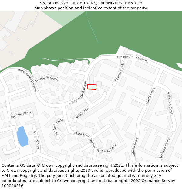 96, BROADWATER GARDENS, ORPINGTON, BR6 7UA: Location map and indicative extent of plot