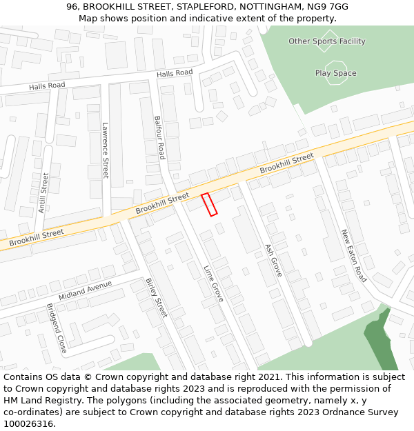 96, BROOKHILL STREET, STAPLEFORD, NOTTINGHAM, NG9 7GG: Location map and indicative extent of plot