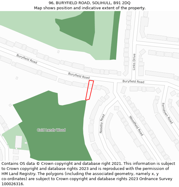 96, BURYFIELD ROAD, SOLIHULL, B91 2DQ: Location map and indicative extent of plot