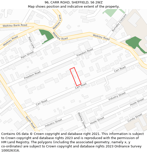 96, CARR ROAD, SHEFFIELD, S6 2WZ: Location map and indicative extent of plot