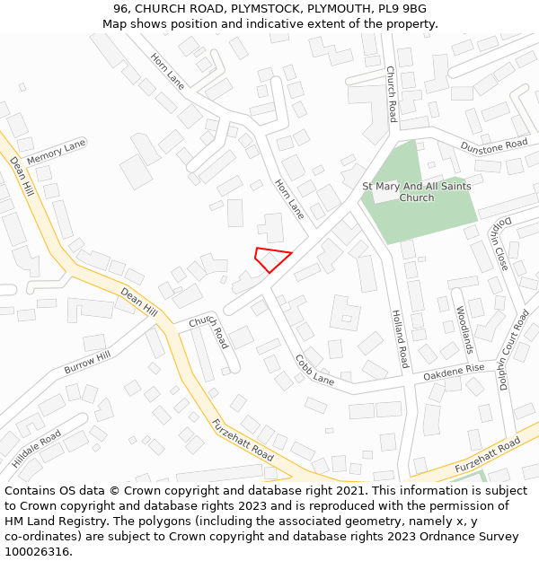 96, CHURCH ROAD, PLYMSTOCK, PLYMOUTH, PL9 9BG: Location map and indicative extent of plot