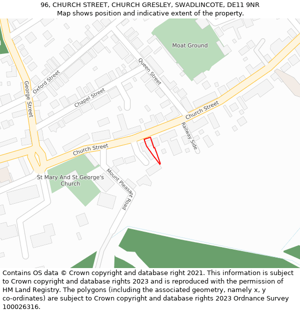 96, CHURCH STREET, CHURCH GRESLEY, SWADLINCOTE, DE11 9NR: Location map and indicative extent of plot