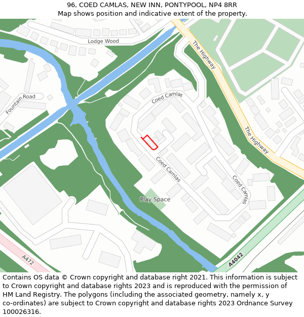 96, COED CAMLAS, NEW INN, PONTYPOOL, NP4 8RR: Location map and indicative extent of plot