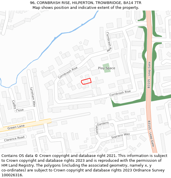 96, CORNBRASH RISE, HILPERTON, TROWBRIDGE, BA14 7TR: Location map and indicative extent of plot