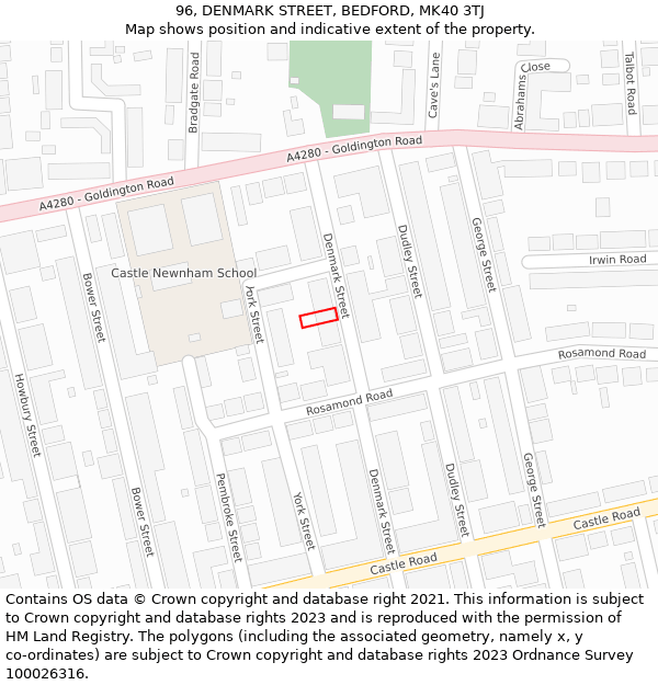 96, DENMARK STREET, BEDFORD, MK40 3TJ: Location map and indicative extent of plot