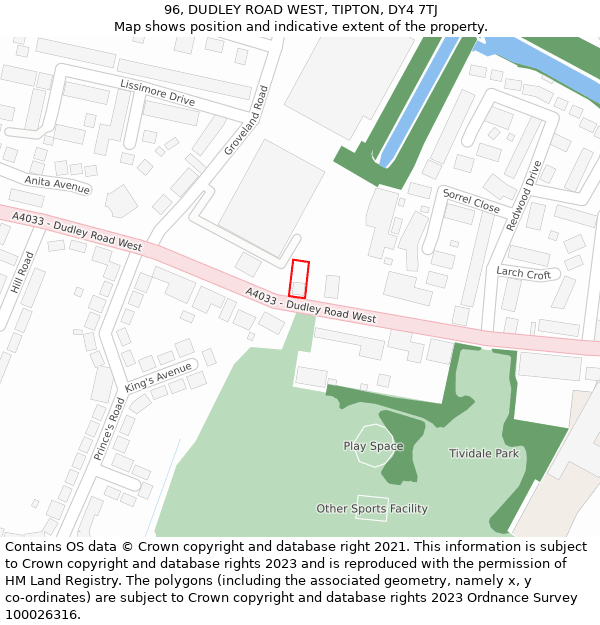 96, DUDLEY ROAD WEST, TIPTON, DY4 7TJ: Location map and indicative extent of plot