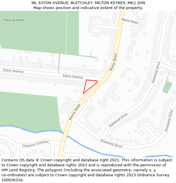 96, EATON AVENUE, BLETCHLEY, MILTON KEYNES, MK2 2HN: Location map and indicative extent of plot