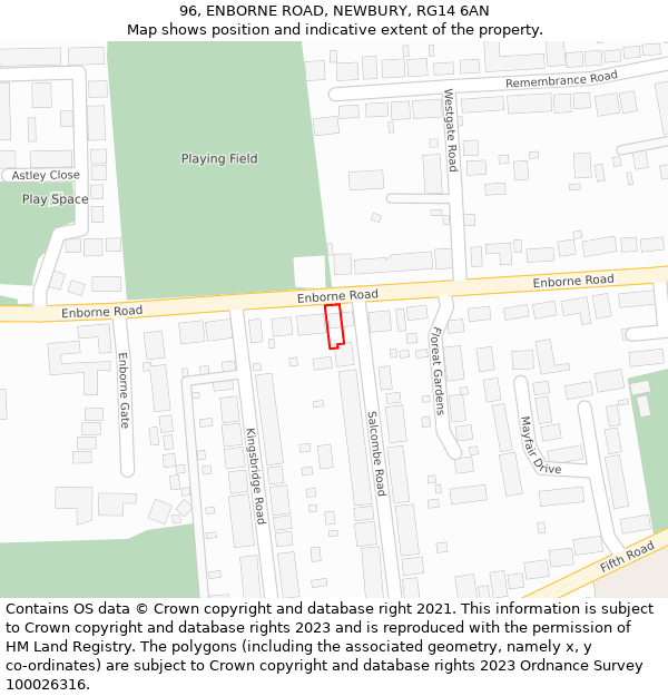 96, ENBORNE ROAD, NEWBURY, RG14 6AN: Location map and indicative extent of plot