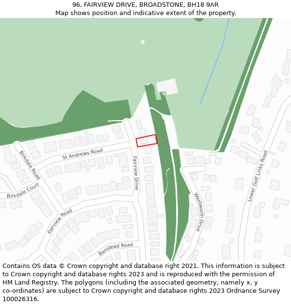96, FAIRVIEW DRIVE, BROADSTONE, BH18 9AR: Location map and indicative extent of plot