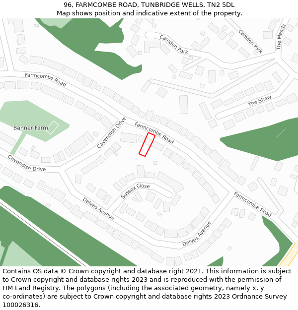 96, FARMCOMBE ROAD, TUNBRIDGE WELLS, TN2 5DL: Location map and indicative extent of plot
