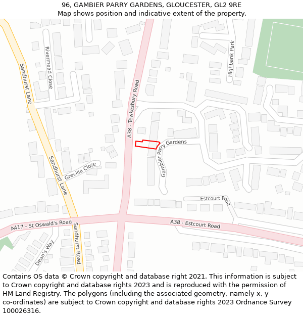 96, GAMBIER PARRY GARDENS, GLOUCESTER, GL2 9RE: Location map and indicative extent of plot