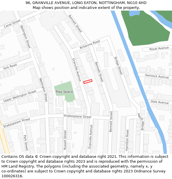 96, GRANVILLE AVENUE, LONG EATON, NOTTINGHAM, NG10 4HD: Location map and indicative extent of plot