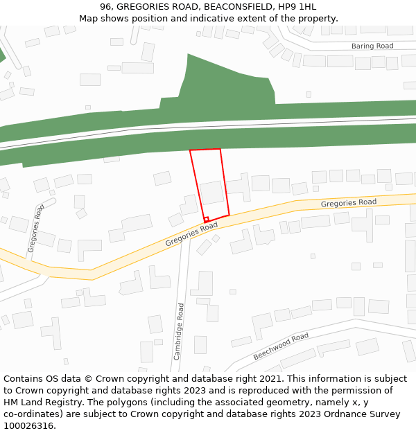 96, GREGORIES ROAD, BEACONSFIELD, HP9 1HL: Location map and indicative extent of plot