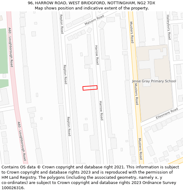 96, HARROW ROAD, WEST BRIDGFORD, NOTTINGHAM, NG2 7DX: Location map and indicative extent of plot