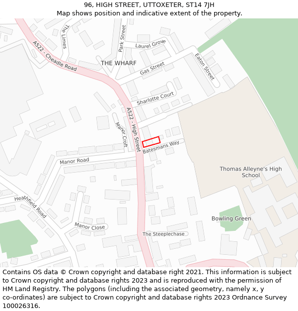 96, HIGH STREET, UTTOXETER, ST14 7JH: Location map and indicative extent of plot