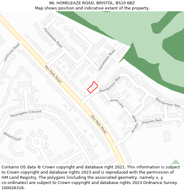 96, HOMELEAZE ROAD, BRISTOL, BS10 6BZ: Location map and indicative extent of plot