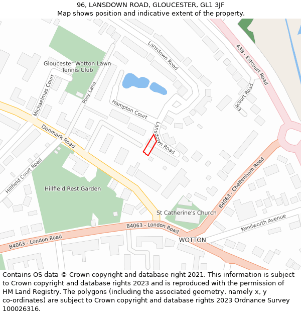 96, LANSDOWN ROAD, GLOUCESTER, GL1 3JF: Location map and indicative extent of plot